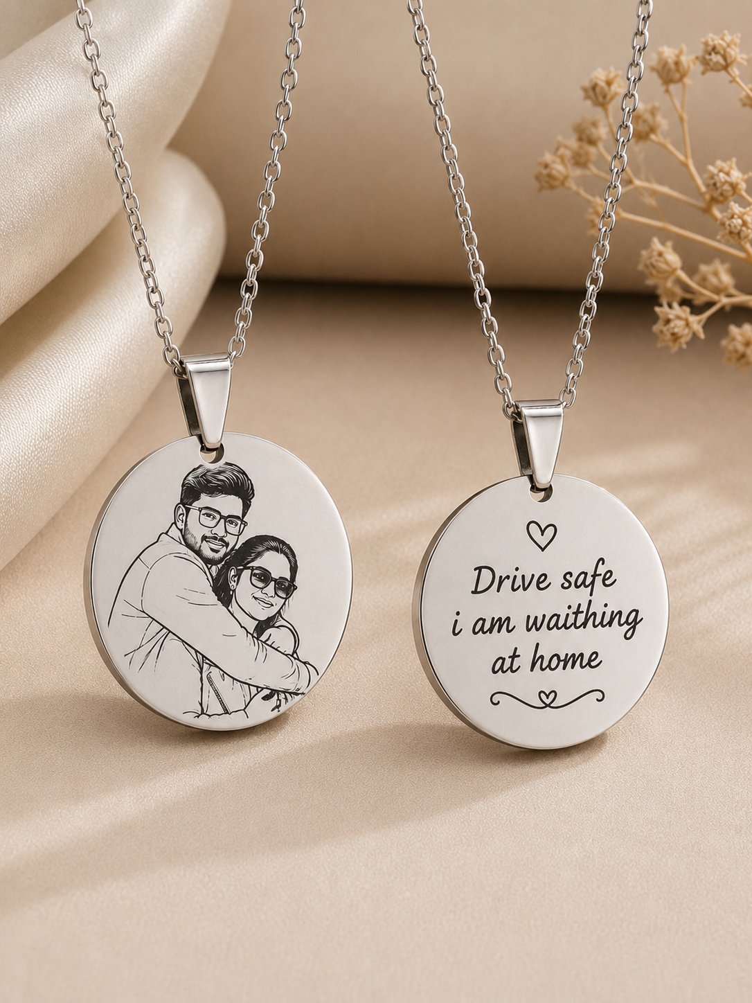 Custom Couple Engraved Pendant Necklace with Love Message