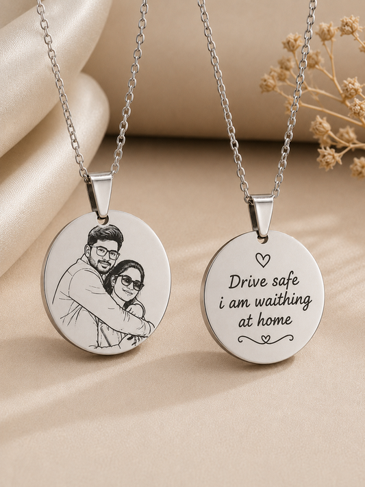 Custom Couple Engraved Pendant Necklace with Love Message
