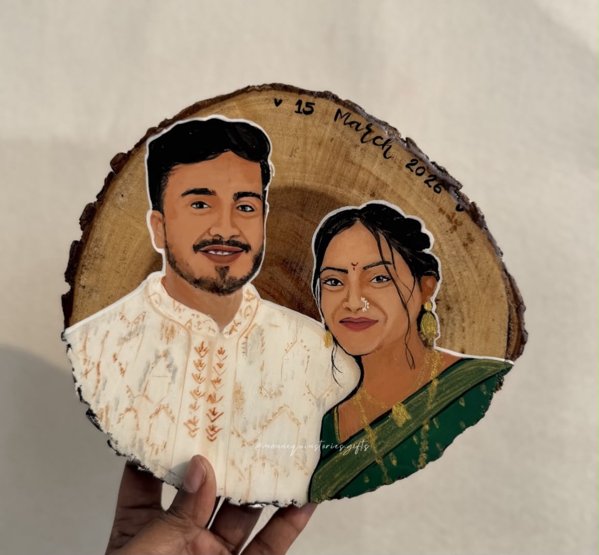 Custom Hand-Painted Portrait on Wood Slice