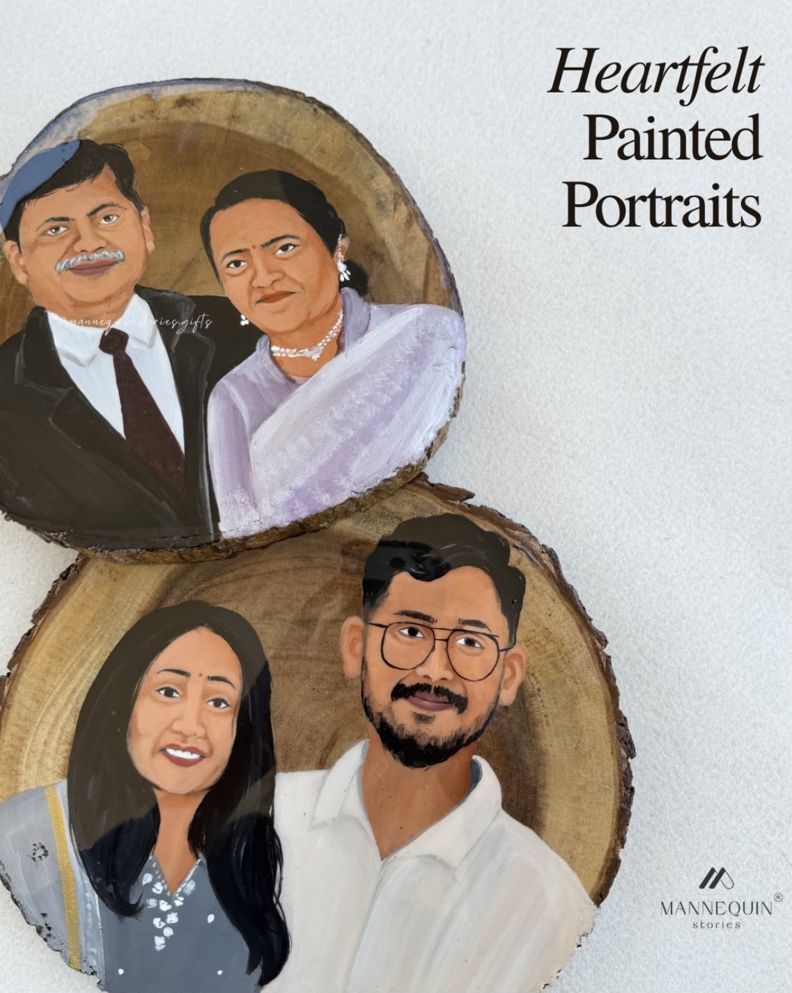 Custom Hand-Painted Portrait on Wood Slice