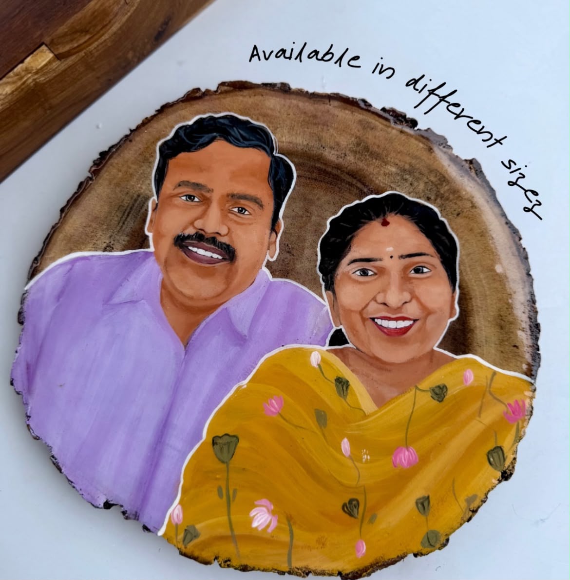 Custom Hand-Painted Portrait on Wood Slice