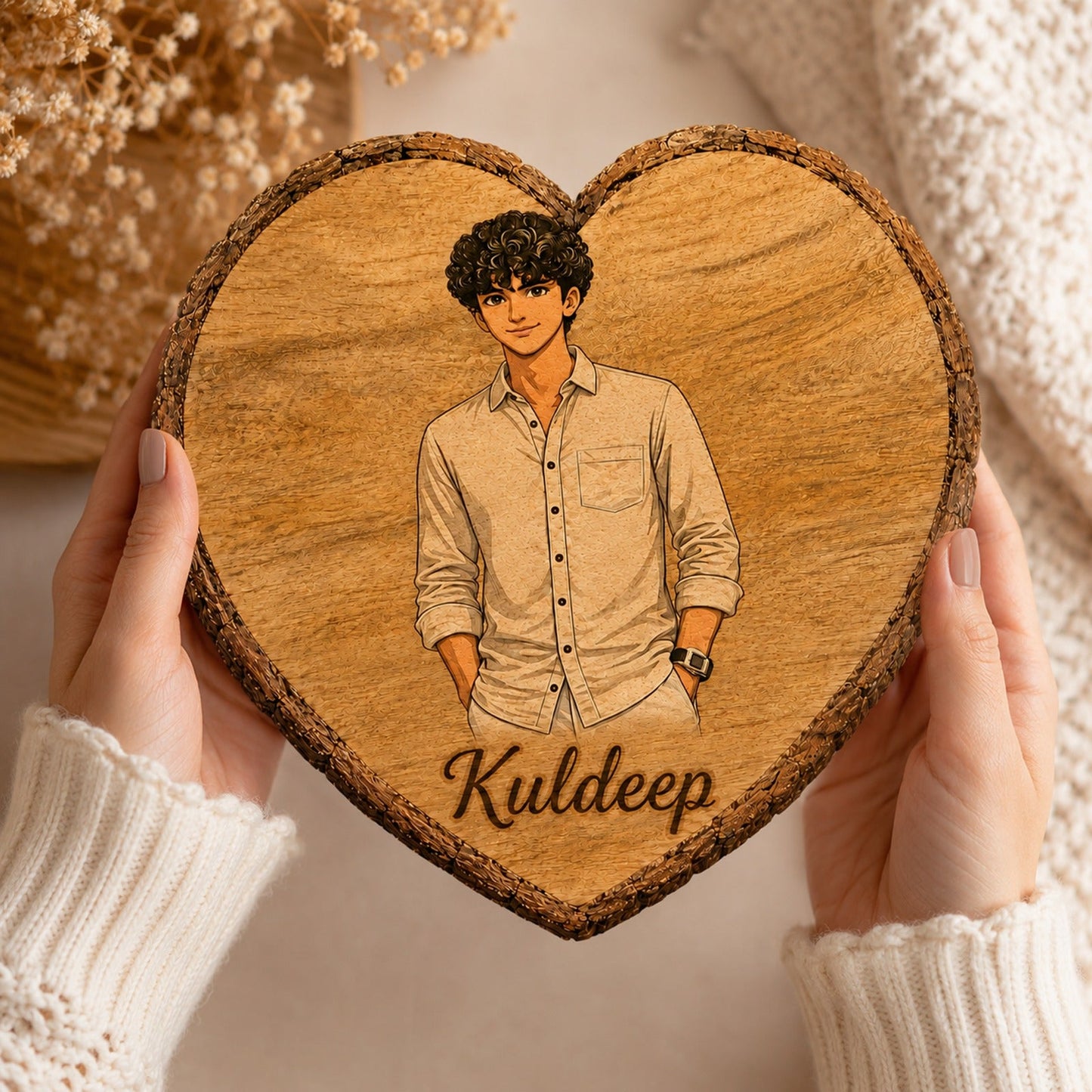 Customized heart wooden slicer