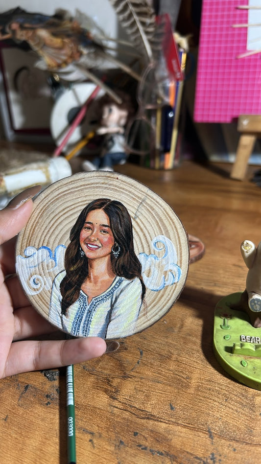 Custom Hand-Painted Portrait on Wood Slice