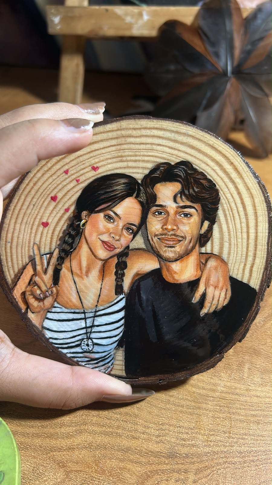 Custom Hand-Painted Portrait on Wood Slice